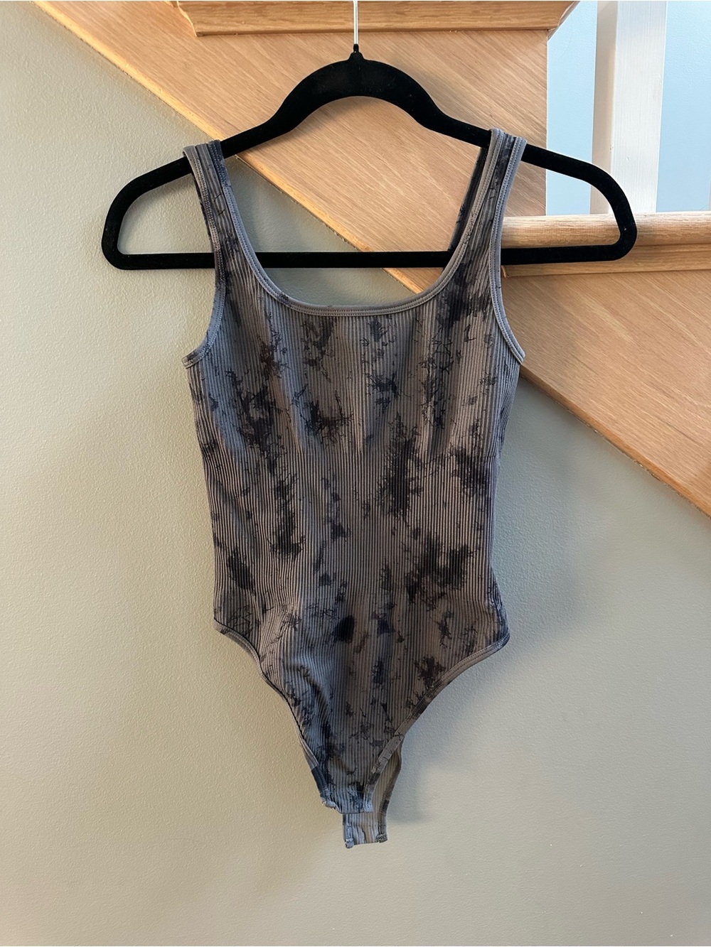 OQQ Ribbed Tie-Dye Gray Tank Bodysuit